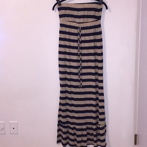 Tan and Navy Blue Maxi Dress
